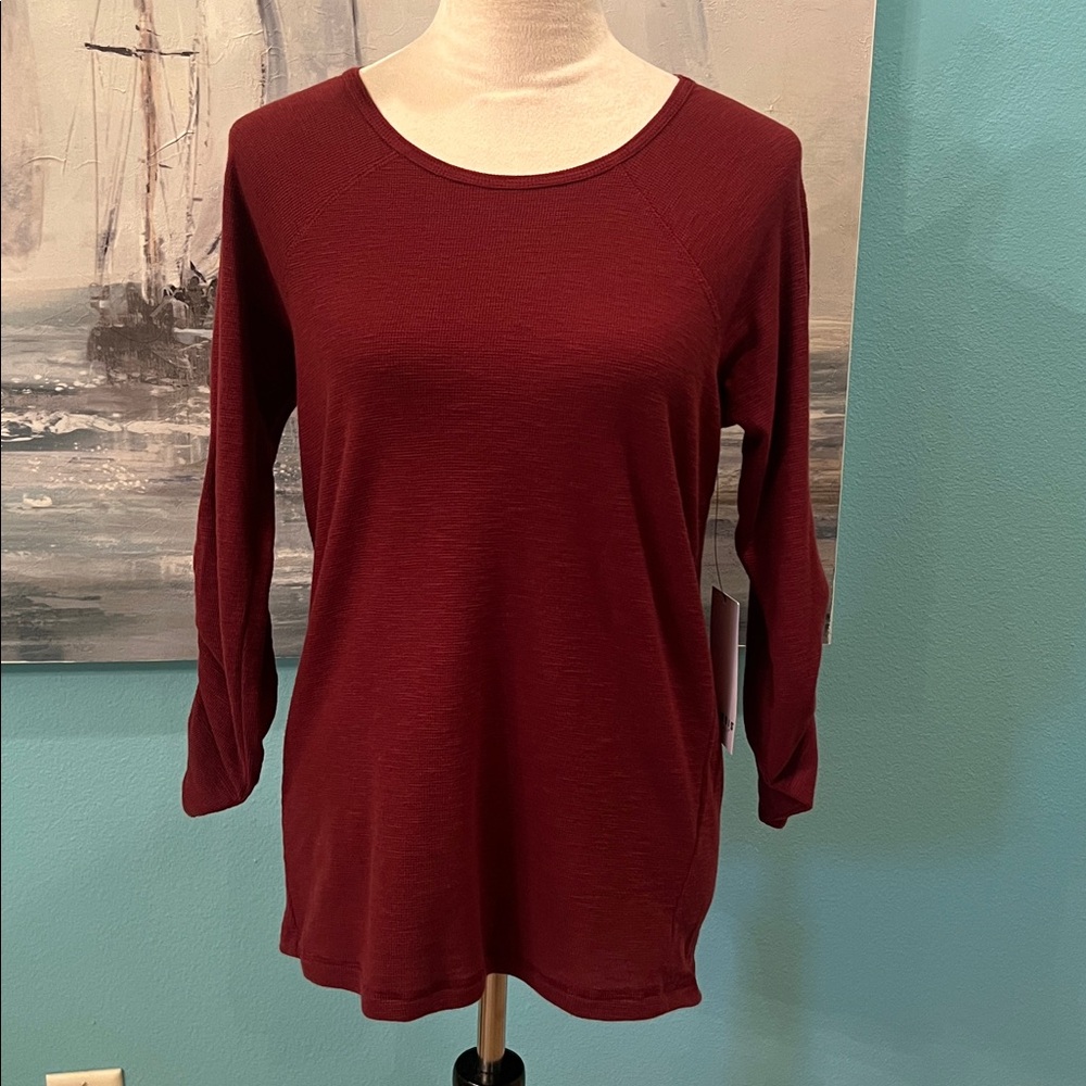 NWT Kinesis Long Sleeve Maroon Waffle Knit Shirt, XS